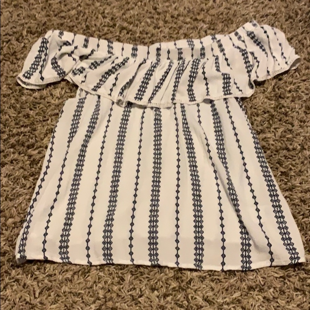 Navy Blue and White off the shoulder shirt